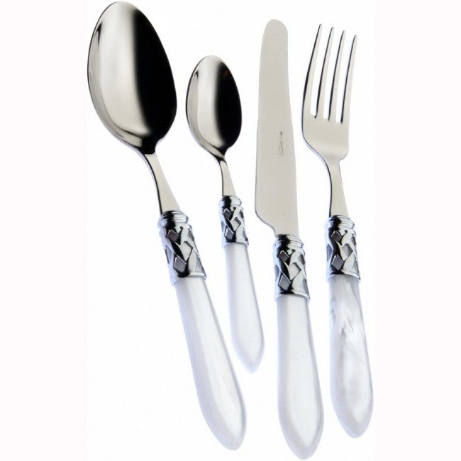 Ménagère 24 pièces acier inoxydable 18/10 anneau chromé - manche blanc - Aladdin - Bugatti