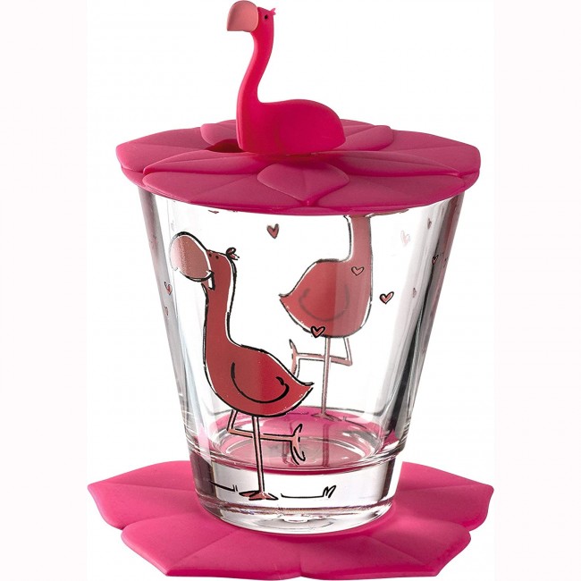 Verre pour enfant avec couvercle 21,5cl - motif flamant rose - Lot de 3 - Bambini - Leonardo