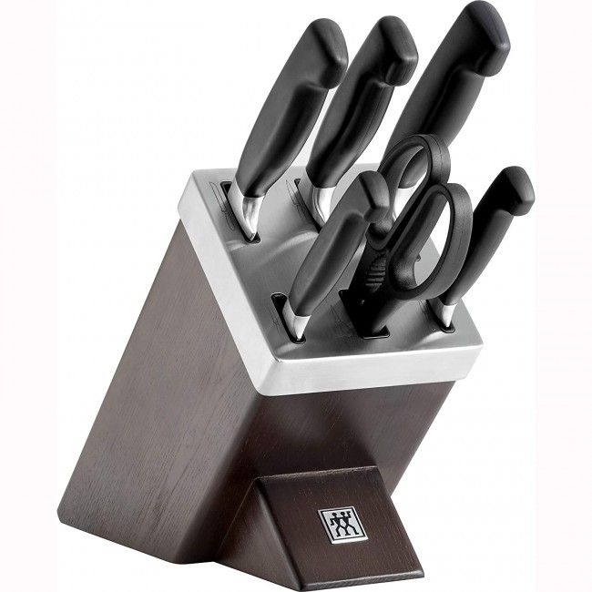 Bloc de couteaux en bois avec affûteur intégré - 7 pièces - manche noir - SharpBlock - Zwilling