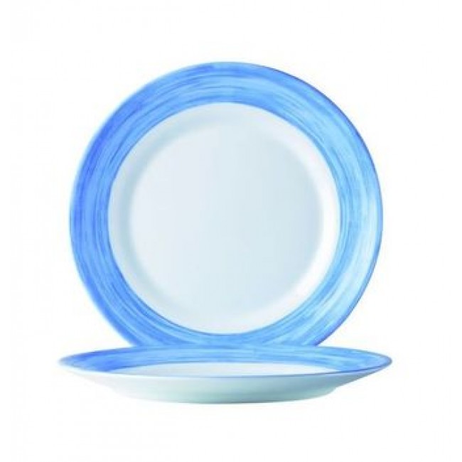 Assiette plate ronde blanche/bleue 20cm - Brush blue - Arcoroc