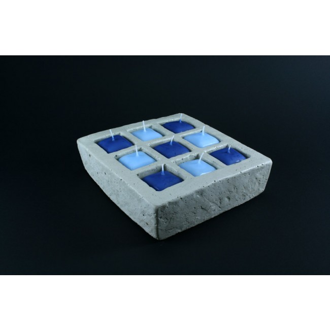 Pavé 9 bougies carrées bleu marine et bleu ciel 