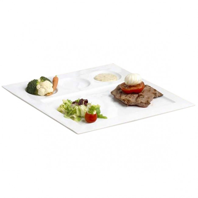 Assiette 4 compartiments plate carrée 29,5 cm blanche en porcelaine - Faro - Cosy & Trendy