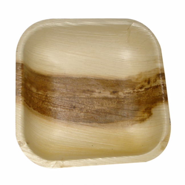 Assiette jetable carrée  en areca couleur naturelle 11.5cm x 1.5 cm - Lot de 25 - Vaiselle jetable
