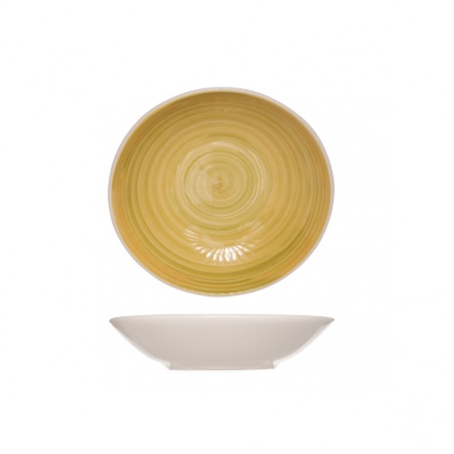 Assiette creuse calotte ronde en grès 21cm beige et jaune - Lot de 6 - Turbolino - Cosy & Trendy
