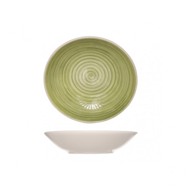 Assiette creuse calotte ronde en grès 21cm verte - Lot de 6