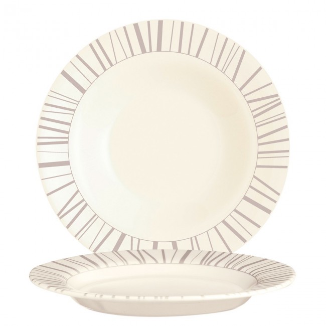 Assiette creuse ronde 22cm beige en zenix avec motifs baguette taupe - Intensity - Arcoroc
