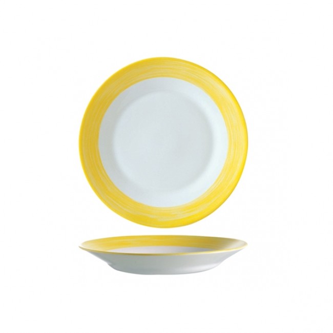 Assiette creuse ronde blanc/jaune 22.5cm - Brush Jaune - Arcoroc