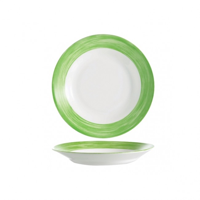 Assiette creuse ronde blanc/vert 22.5cm - Brush Vert - Arcoroc