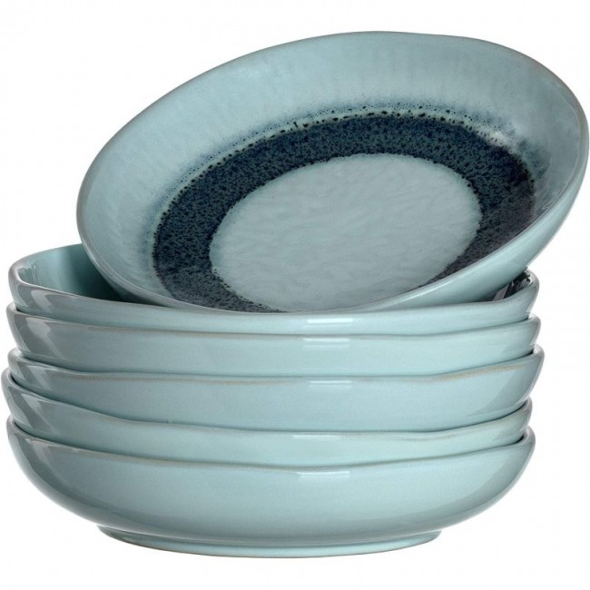 Assiette creuse ronde céramique 20,7cm bleu - Lot de 6 - Matera - Leonardo 