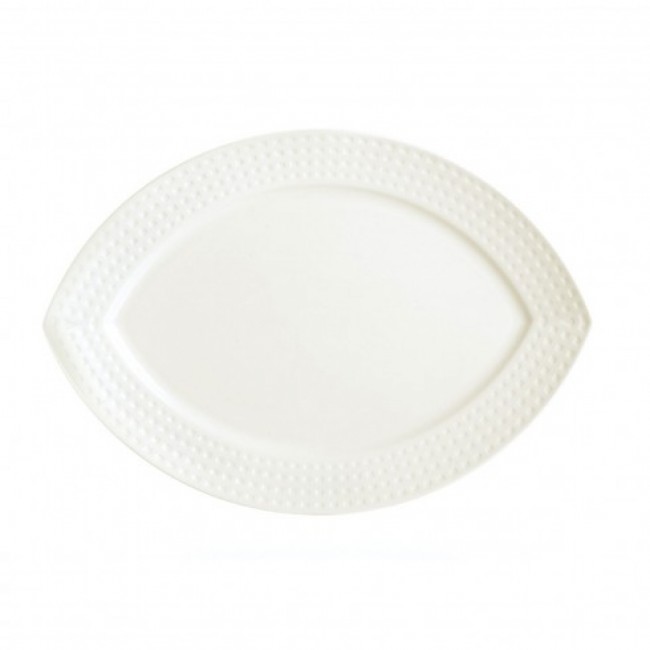 Assiette plate ovale 26 x 19cm en porcelaine blanche reliefs géométriques mini-carrés - Satinique - Chef & Sommelier