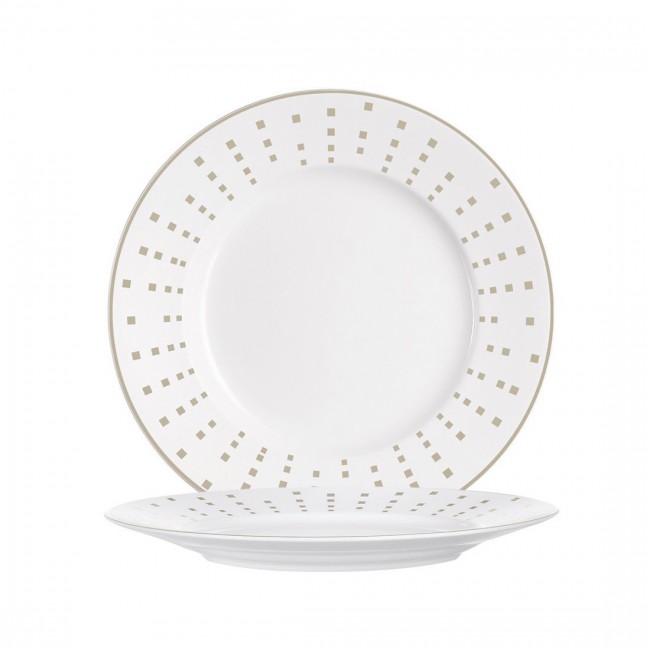 Assiette plate ronde 17,5cm en porcelaine motifs carrés gris - Satinique Grey - Chef & Sommelier