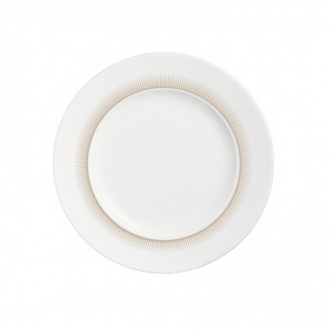 Assiette plate ronde blanche 21.5cm en porcelaine avec motif gris - Ginseng - Chef & Sommelier