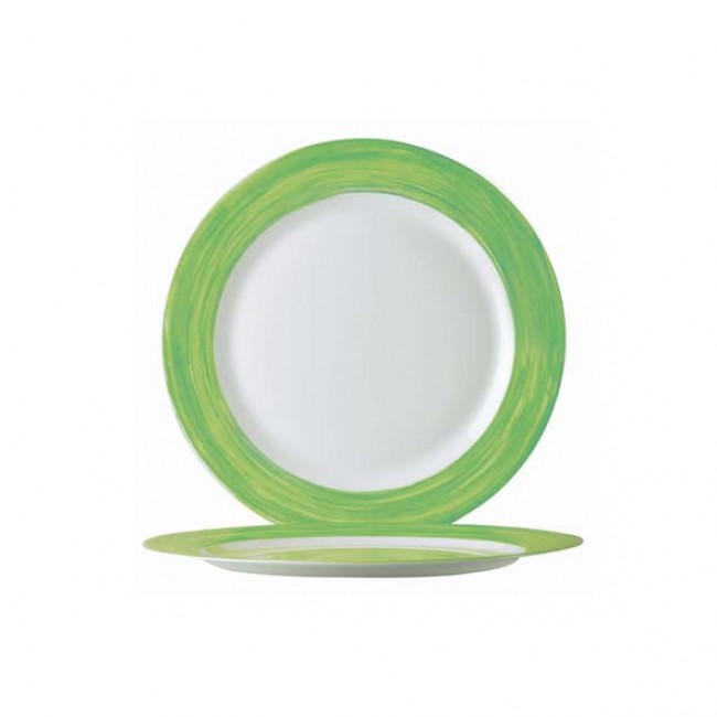 Assiette plate ronde blanche/verte 15.5cm - Brush Vert - Arcoroc