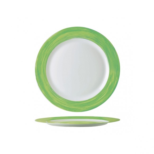 Assiette plate ronde blanche/verte 19cm - Brush Vert - Arcoroc