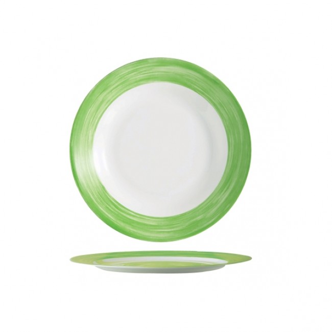 Assiette plate ronde blanc/vert 23.5cm - Brush Vert - Arcoroc