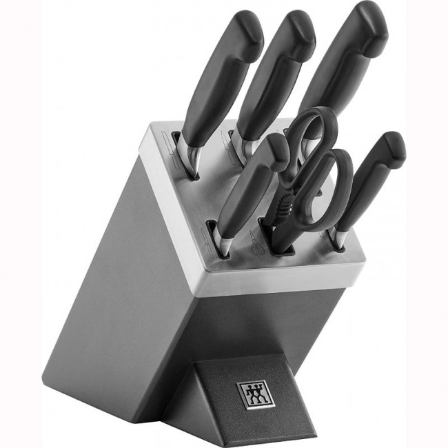 Bloc de couteaux en bois avec affûteur intégré - 7 pièces - manche noir - Gourmet - Zwilling 