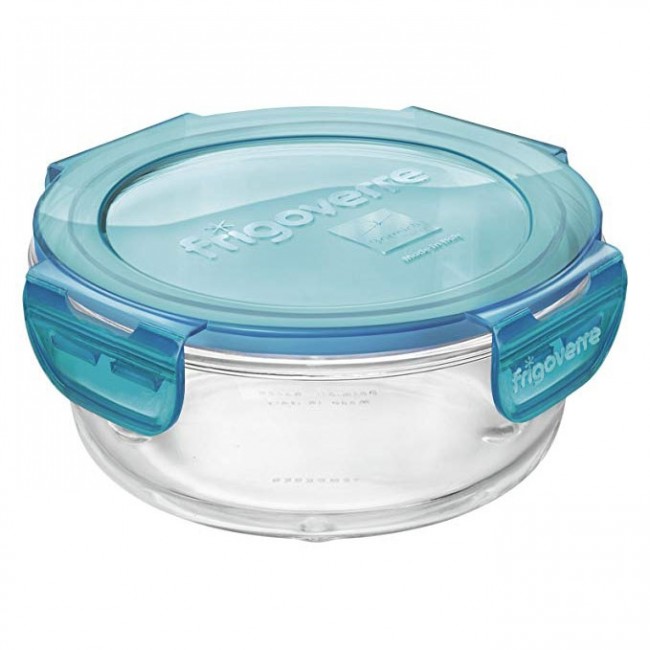 Boite hermetique ronde en verre couvercle plastique bleu 14 x 6.5cm - Frigoverre - Bormioli Rocco