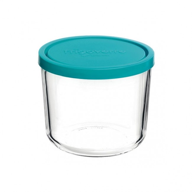 Boîte de conservation ronde haute en verre couvercle plastique turquoise - Frigoverre - Bormioli Rocco