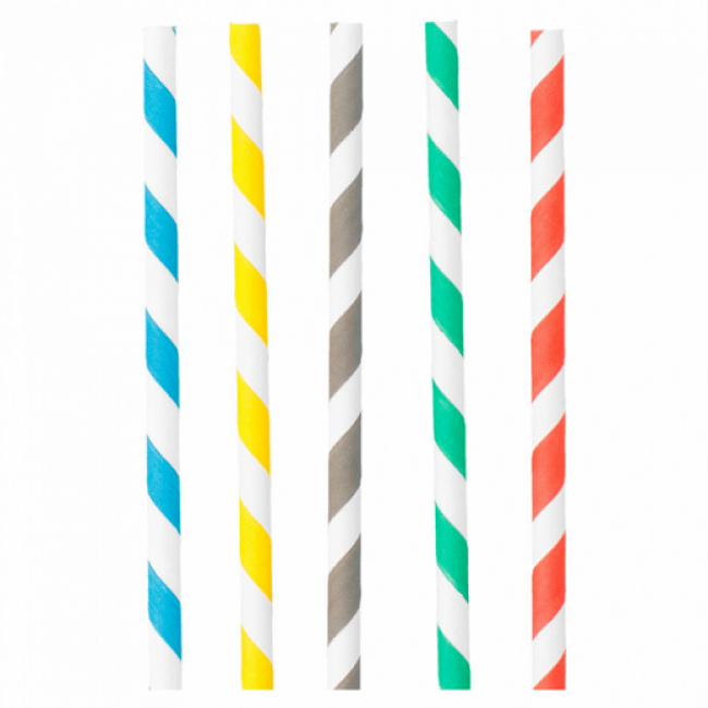Paille en papier / chalumeau droite blanche avec rayures recyclable 0.8 x 23.5cm - Lot de 100 - Pailles decorees - AZ boutique