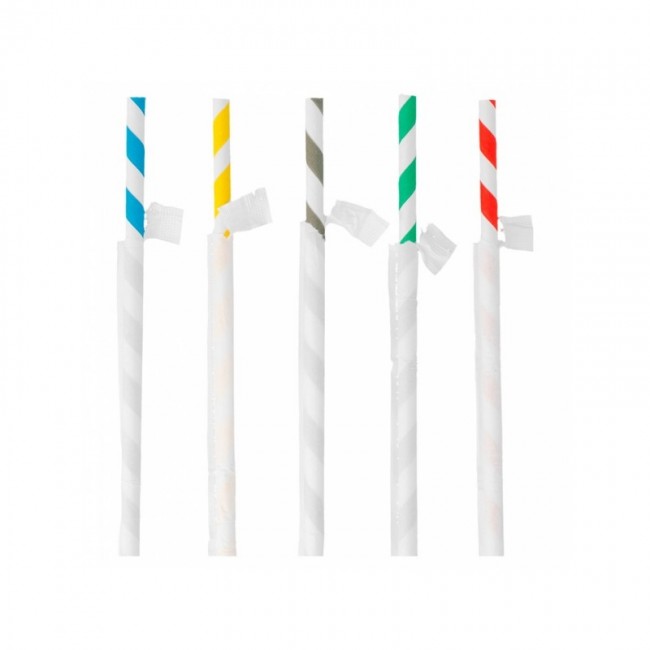 Paille en papier / chalumeau droite blanche avec rayures recyclable en sachet 0.6 x 20cm - Lot de 250 - Pailles - AZ boutique