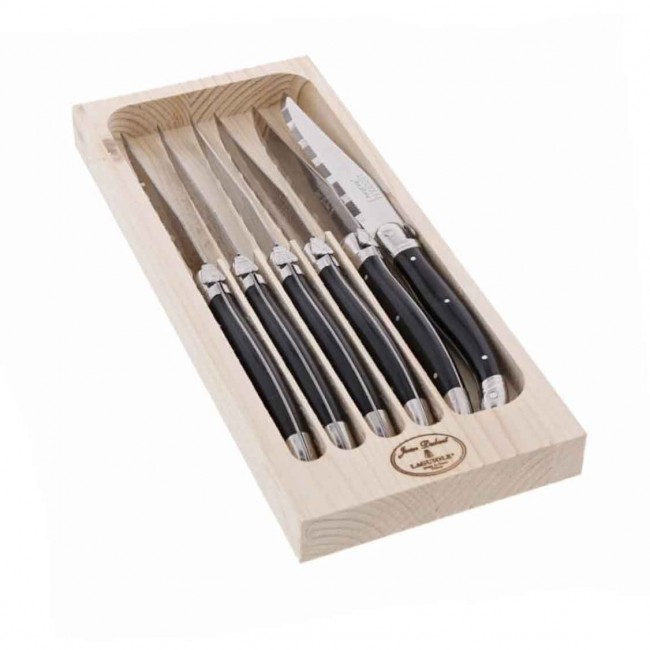 Coffret 6 couteaux laguiole manche acier inoxydable noir - Laguiole - Jean Dubost