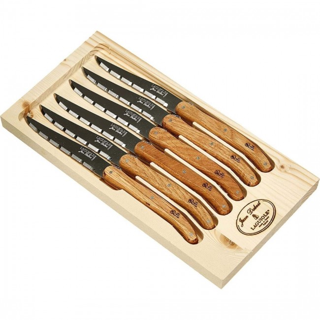 Coffret 6 couteaux à steak manche bois de chêne - Laguiole - Jean Dubost 