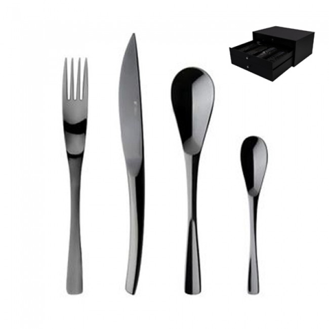 Coffret ménagère 123 pièces inox 18/10 - XY Black Miroir - Guy Degrenne 