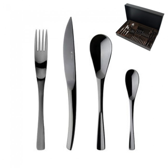 Coffret ménagère 24 pièces inox 18/10 - XY Black Miroir - Guy Degrenne 