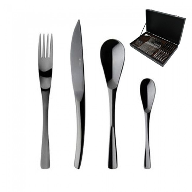 Coffret ménagère 50 pièces inox 18/10 - XY Black Miroir - Guy Degrenne 