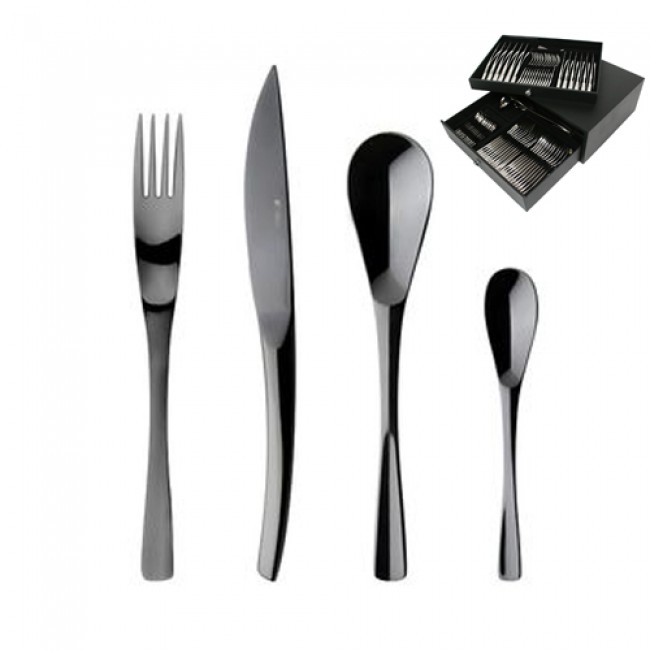 Coffret ménagère 75 pièces inox 18/10 - XY Black Miroir - Guy Degrenne 