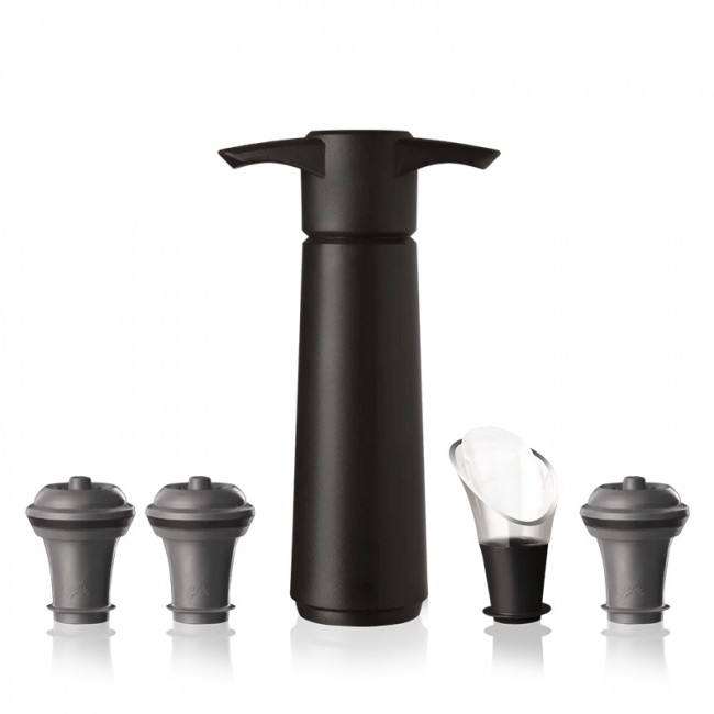 Coffret pompe à vide noire + 3 bouchons + 1 anti-goutte - Accessoires vin - Vacu Vin