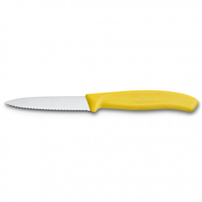 couteau d'office lame dentee 8cm manche synthetique jaune - swissclassic - victorinox