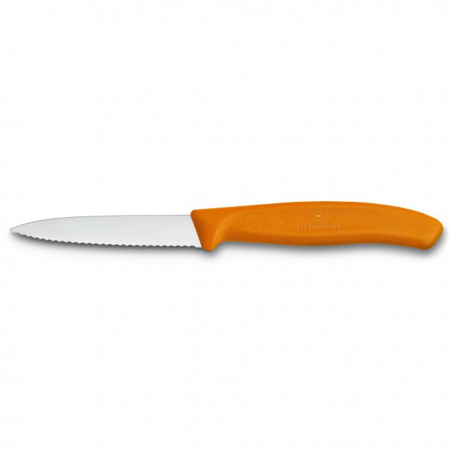 couteau d'office lame dentee 8cm manche synthetique orange - swissclassic - victorinox