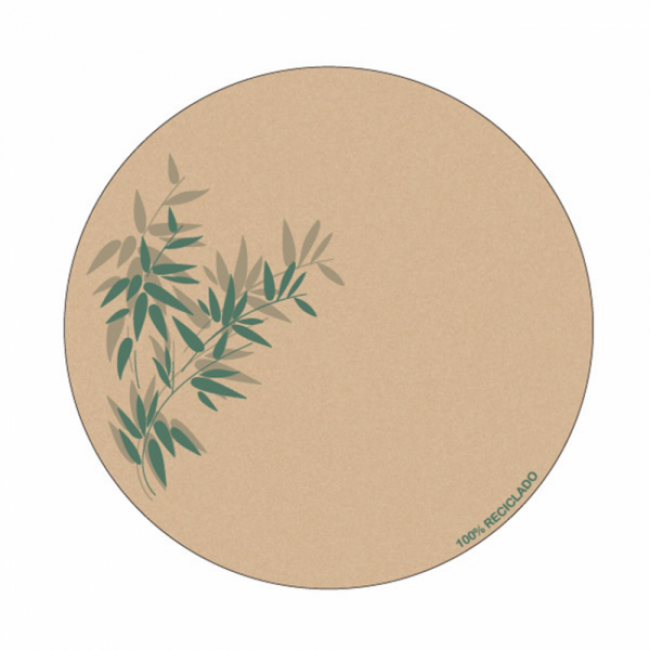 Dessous de verre Ø 9cm 210 g/m² marron motifs feuilles vertes - Lot de 6000 - Feel Green - AZ Boutique
