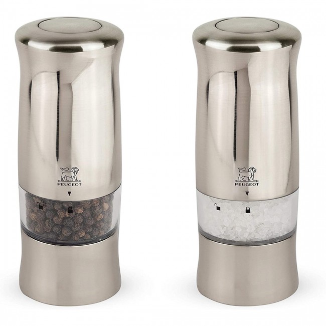 Duo moulins poivre et sel électriques 14cm métal brossé ABS - Zeli - Peugeot
