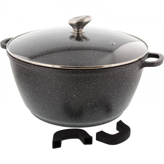 Faitout rond 36cm "façon pierre" fonte d'aluminium - couvercle verre - Premium - Pradel Excellence 