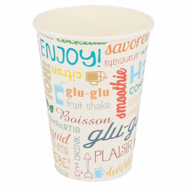 Gobelet en carton 270 ml blanc motifs paroles multicolores - Lot de 100 - Parole - AZ Boutique