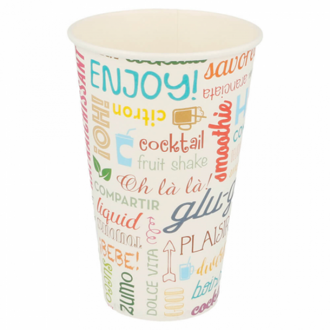 Gobelet en carton 360 ml blanc motifs paroles multicolores - Lot de 100 - Parole - AZ Boutique