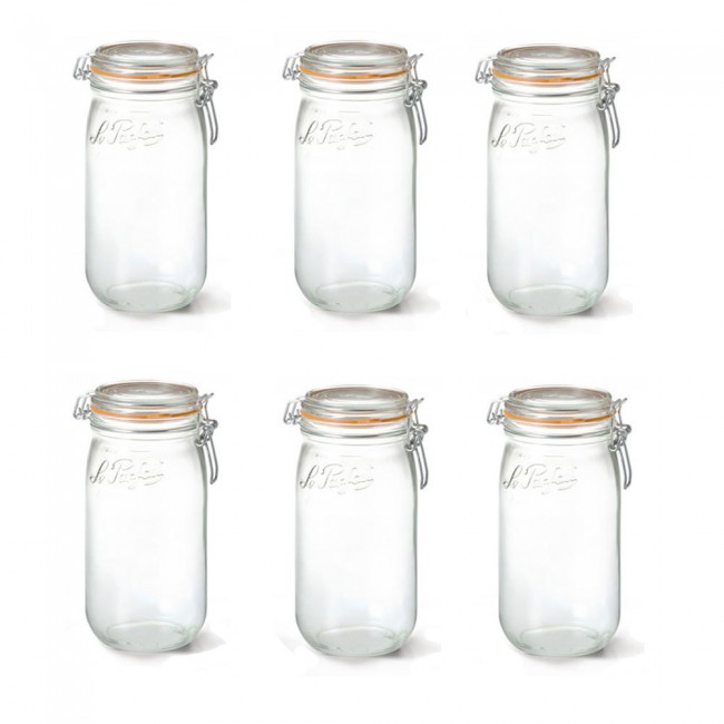 Lot de 6 bocaux hermétiques en verre 1,5L joint 85mm - Super - Le Parfait