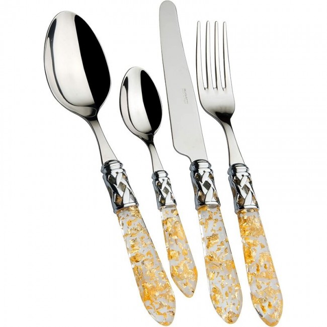 Ménagère 24 pièces acier inoxydable 18/10 anneau chromé - manche paille dorée - Aladdin - Bugatti