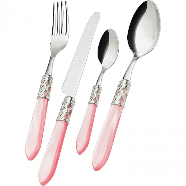 Ménagère 24 pièces acier inoxydable 18/10 anneau chromé - manche rose effet nacré - Aladdin - Bugatti