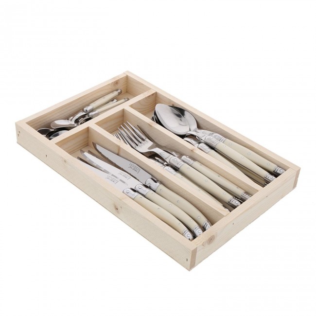 Ménagère 24 pièces manche ivoire en inox avec range couverts en bois - Laguiole - Jean Dubost