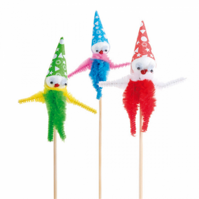Piques décorations glaces chenille clown 15 cm assorties bois - AZ Boutique