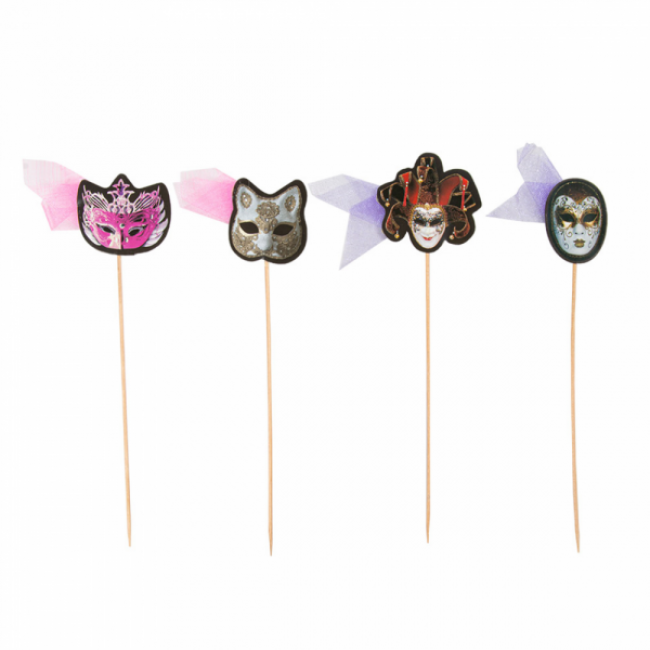 Piques décorations glaces masques 18 cm assorties bois - AZ Boutique