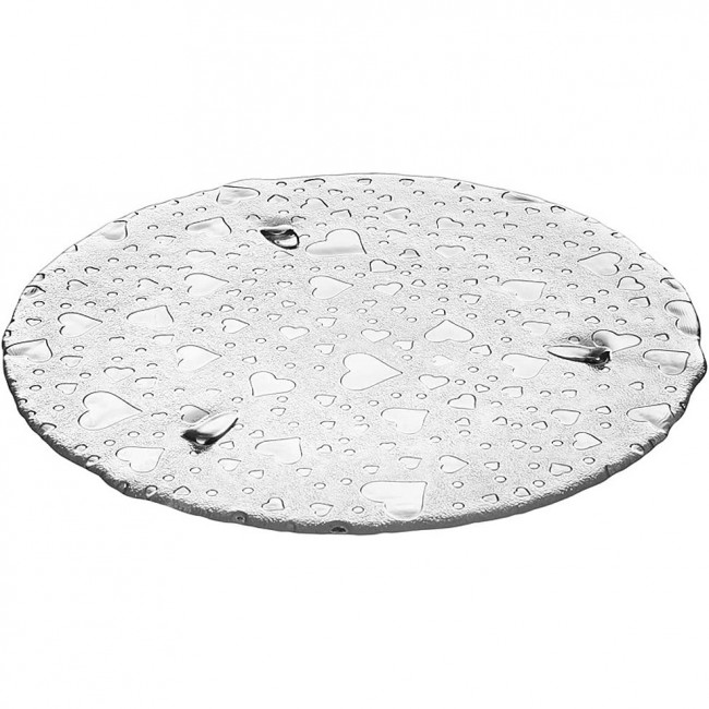 Plat à tarte rond 34cm en verre transparent motif coeur - Heart - Leonardo