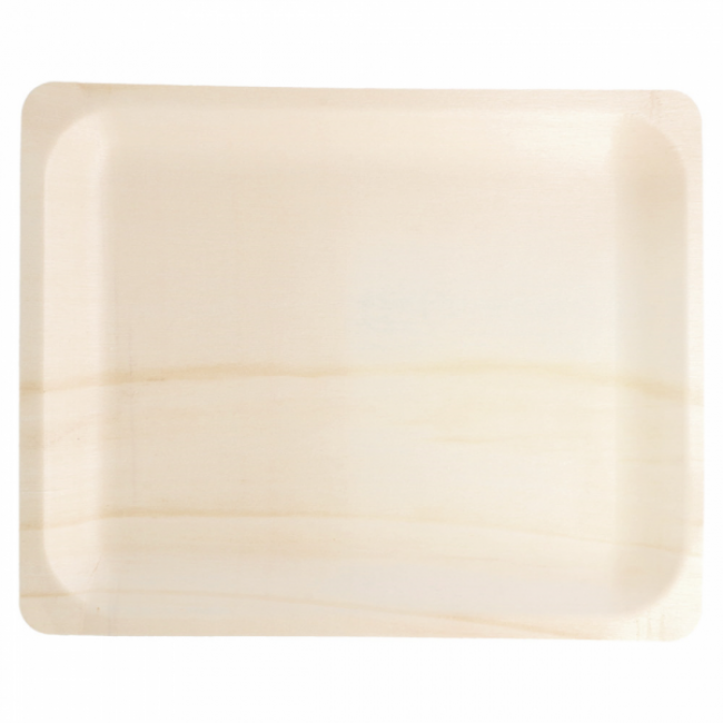 Plateau rectangulaire jetable en bois couleur naturelle 26.5x21.5x2cm - Lot de 50 - Vaiselle jetable