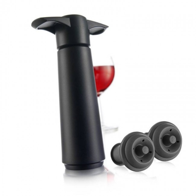 Coffret pompe à vide noire + 2 bouchons - Accessoires vin - Vacu Vin