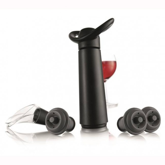 Coffret pompe à vide noire + 3 bouchons + 1 anti-goutte - Accessoires vin - Vacu Vin