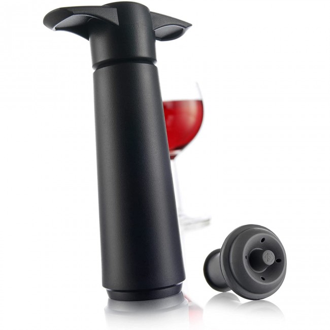 Pompe à vide acier inoxydable noire avec 1 bouchon - Accessoires vin - Vacu Vin