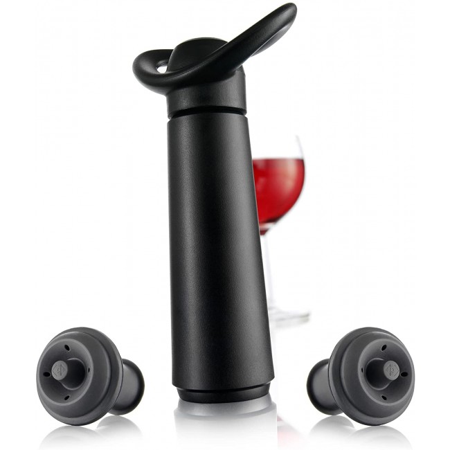 Pompe à vide acier inoxydable noire avec 2 bouchons - Accessoires vin - Vacu Vin